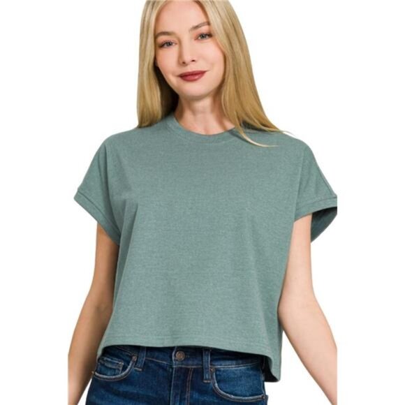 ✨NWT Zenana Premium Cotton Relaxed Crop Tee - Picture 1 of 3